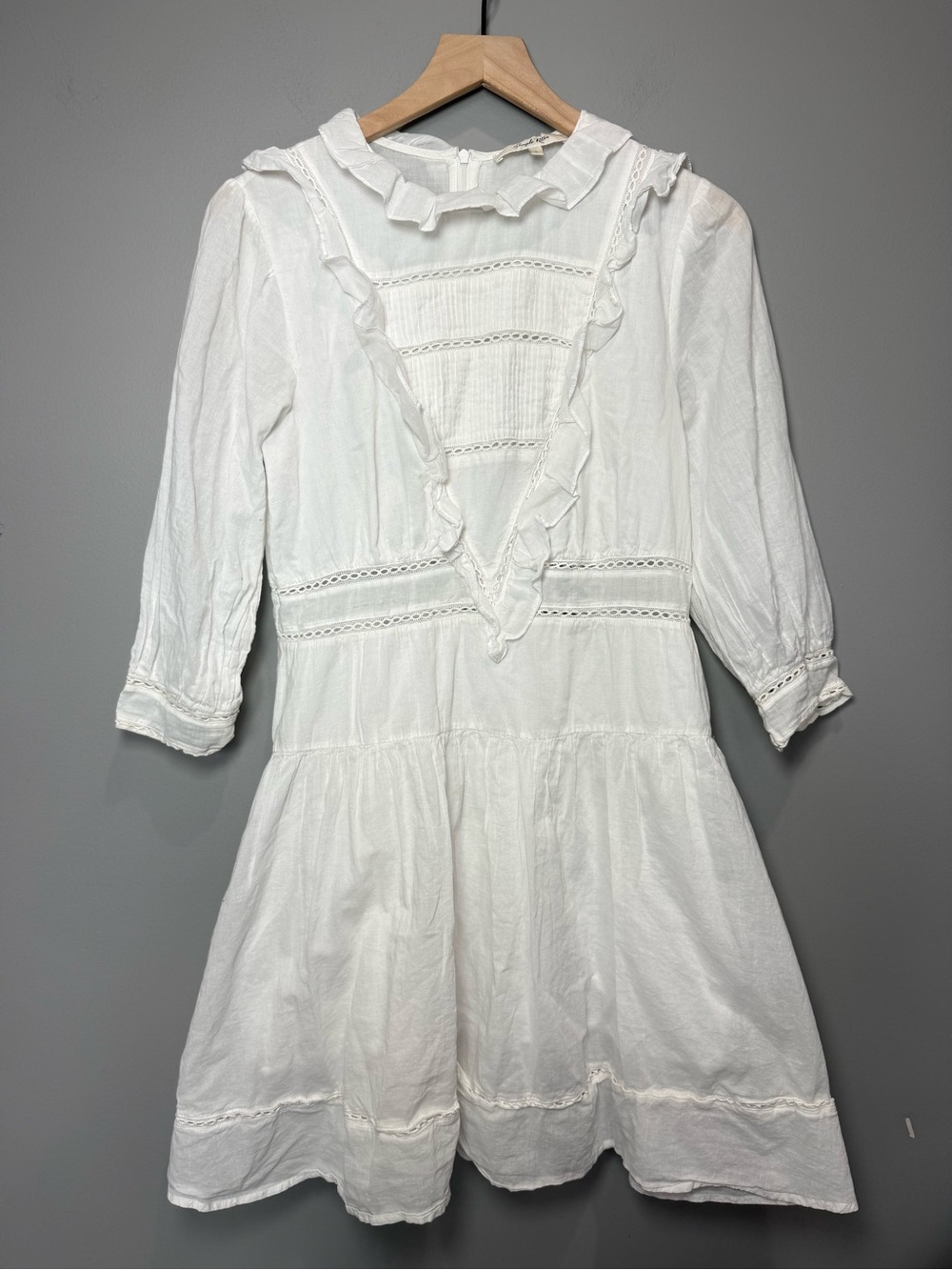 Simple Retro White Cotton Ruffle Prairie Dress Cottagecore Boho Size L